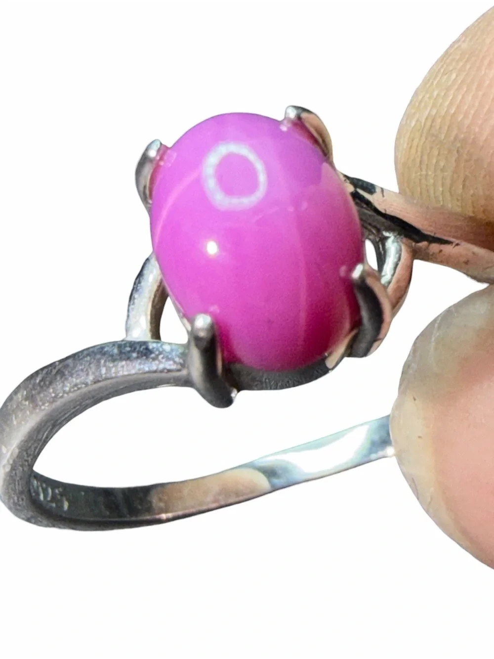 Sterling Silver Ring with Pink Cabochon Stone size 10